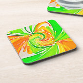 Lebhafte Grüne Orange Swirl Art Getränkeuntersetzer (Linke Seite)