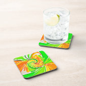 Lebhafte Grüne Orange Swirl Art Getränkeuntersetzer (Rechte Seite)