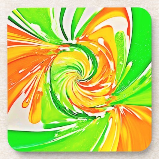 Lebhafte Grüne Orange Swirl Art Getränkeuntersetzer (Vorderseite)