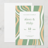 Lebhafte grüne und cremefarbene Linien Hochzeit Einladung (Vorne/Hinten)