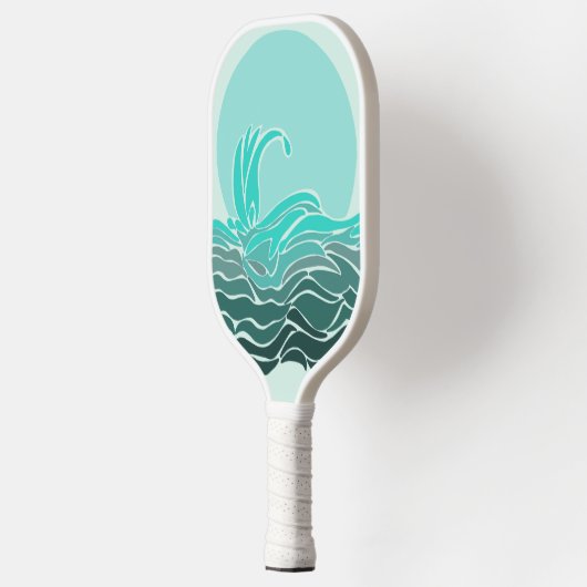 Lebhafte Grüntöne von Meereswellen und Sonnenunter Pickleball Schläger (Links)