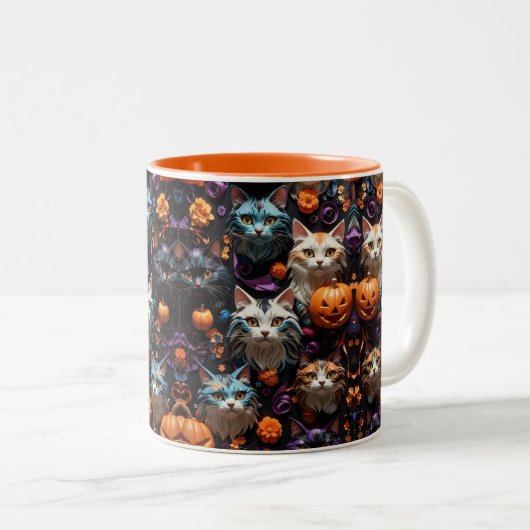 Lebhafte Halloween Cat Patterns farbenfrohe Spooky Zweifarbige Tasse (VorderseiteRechts)