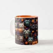 Lebhafte Halloween Cat Patterns farbenfrohe Spooky Zweifarbige Tasse (Vorderseite Links)