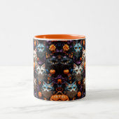 Lebhafte Halloween Cat Patterns farbenfrohe Spooky Zweifarbige Tasse (Mittel)