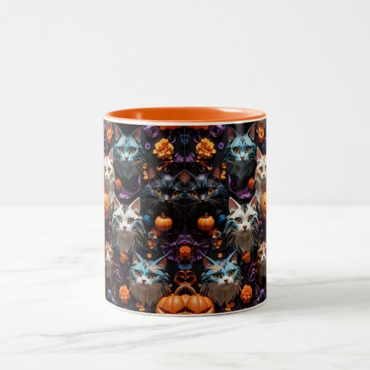 Lebhafte Halloween Cat Patterns farbenfrohe Spooky Zweifarbige Tasse (Mittel)