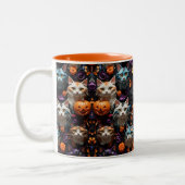 Lebhafte Halloween Cat Patterns farbenfrohe Spooky Zweifarbige Tasse (Links)