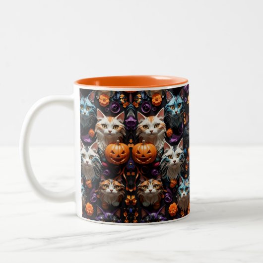 Lebhafte Halloween Cat Patterns farbenfrohe Spooky Zweifarbige Tasse (Links)