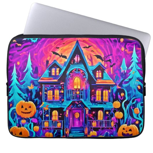 Lebhafte Halloween House Art Laptopschutzhülle (Vorderseite)