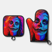 Lebhafte Halloween Makeup Art Ofenhandschuh & Topflappen-Set (Vorderseite)