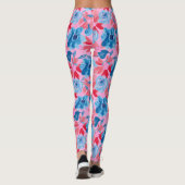 Lebhafte, handbemalte Blume Design Red Blue Leggings (Rückseite)