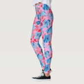 Lebhafte, handbemalte Blume Design Red Blue Leggings (Links)