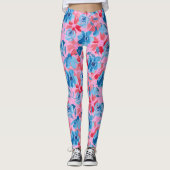 Lebhafte, handbemalte Blume Design Red Blue Leggings (Vorderseite)
