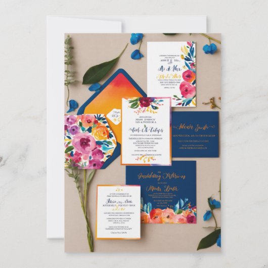 Lebhafte handbemalte Hochzeitseinladung Einladung (Rückseite)