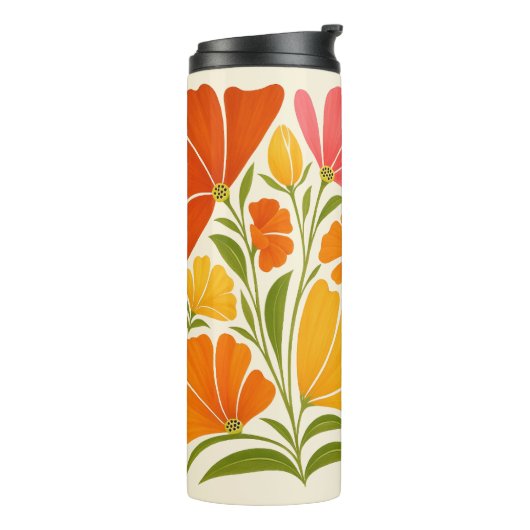 Lebhafte handbemalte Wildblumen Kunst Thermosbecher (Nach links gedreht)