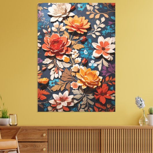 lebhafte, handgemalte Blume in rustikaler Form Leinwanddruck (Insitu (Wohnzimmer))