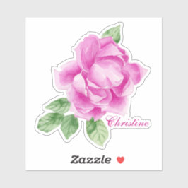 Lebhafte, handgestrichene Wasserfarbe Rosa Rose Aufkleber