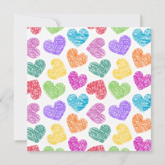 Lebhafte handgezeichnete Herzen Hochzeit Einladung (Rückseite)