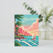 Lebhafte hawaiianische Küstenlandschaft mit Palmen Feiertagspostkarte (Stehend Vorderseite)
