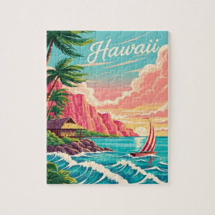 Lebhafte hawaiianische Küstenlandschaft mit Palmen Puzzle