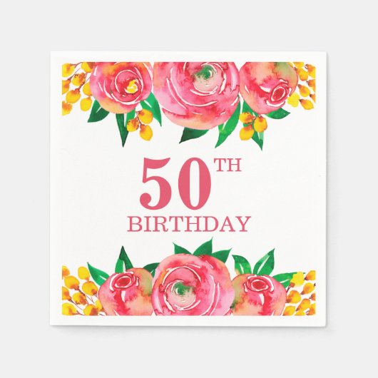 Lebhafte, heiße Rosa und gelbe Wasserfarbe Serviette (Vorderseite)