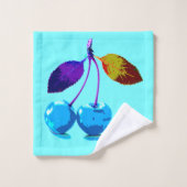 Lebhafte hellblaue Kirschen Badhandtuch Set (Waschlappen)