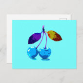 Lebhafte hellblaue Kirschen Feiertagspostkarte (Vorne/Hinten)