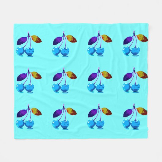Lebhafte hellblaue Kirschen Fleecedecke (Vorderseite (Horizontal))