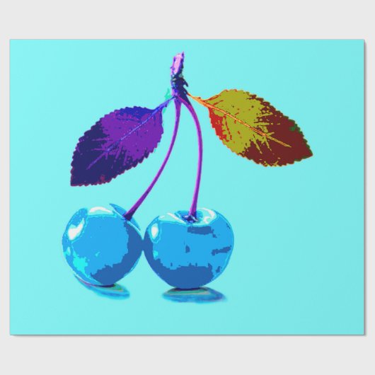 Lebhafte hellblaue Kirschen Geschenkpapier (Flach)