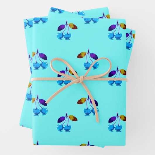 Lebhafte hellblaue Kirschen Geschenkpapier Set (Beispiel)