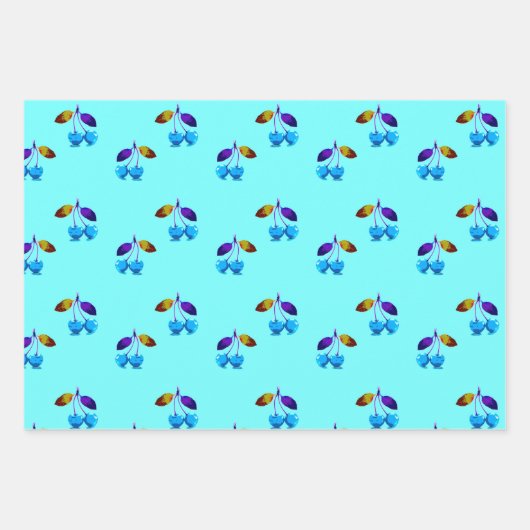 Lebhafte hellblaue Kirschen Geschenkpapier Set (Vorderseite)