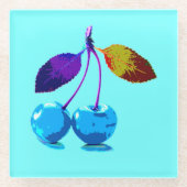 Lebhafte hellblaue Kirschen Glasuntersetzer (Vorderseite)