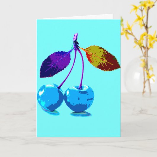 Lebhafte hellblaue Kirschen Karte (Gelbe Blume)