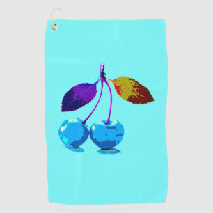 Lebhafte hellblaue Kirschen Pop Art Golfhandtuch