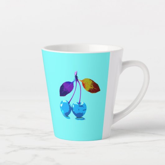 Lebhafte hellblaue Kirschen Pop Art Milchtasse (Rechts)