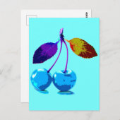 Lebhafte hellblaue Kirschen Postkarte (Vorne/Hinten)