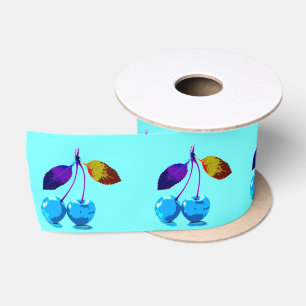Lebhafte hellblaue Kirschen Satinband