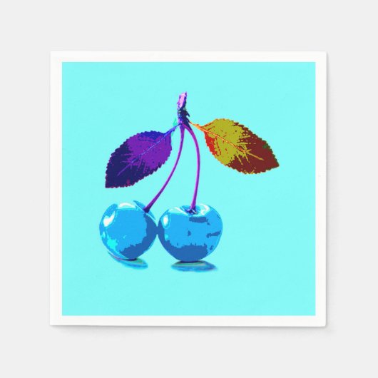 Lebhafte hellblaue Kirschen Serviette (Vorderseite)