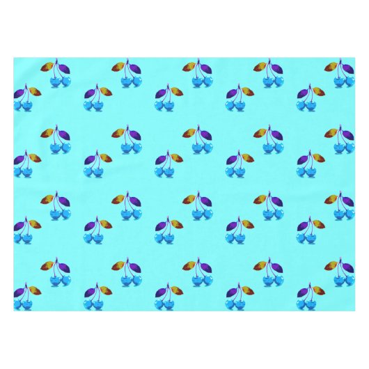 Lebhafte hellblaue Kirschen Tischdecke (Vorderseite (Horizontal))