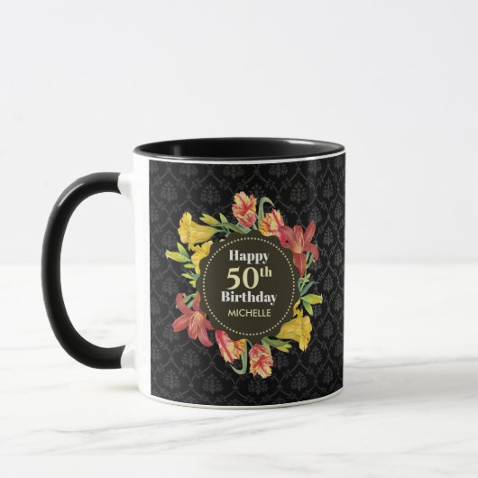 Lebhafte, helle Frühlingsblumen Wreath Birthday Fr Tasse (Links)