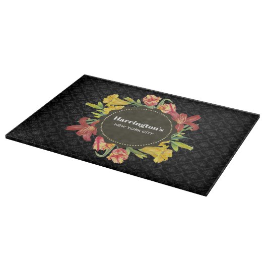 Lebhafte, helle Frühlingsblumen Wreath Black Damas Schneidebrett (Ecke)