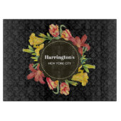 Lebhafte, helle Frühlingsblumen Wreath Black Damas Schneidebrett (Vorderseite)
