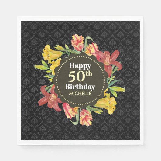 Lebhafte, helle Frühlingsblumen Wreath Geburtstag Serviette (Vorderseite)