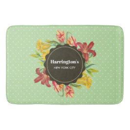 Lebhafte, helle Frühlingsblumen Wreath Polka Dots Badematte