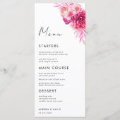 Lebhafte, helle, rosa, florale botanische Hochzeit Menükarte (Vorderseite)