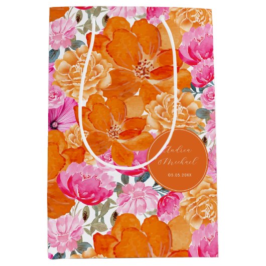 Lebhafte, hellrosa orangefarbene Gastgeschenk Hoch Mittlere Geschenktüte (Vorderseite)