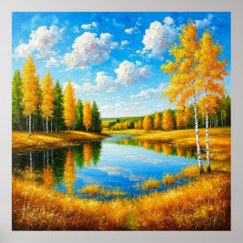 Lebhafte Herbstlandschaft mit Bäumen Poster