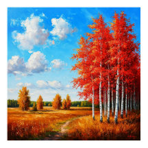 Lebhafte Herbstlandschaft mit roten Bäumen und ein