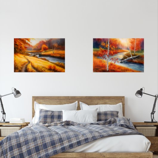 Lebhafte Herbstwaldmalerei - Herbstlandschaft Bilderwand Sets (Schlafzimmer)
