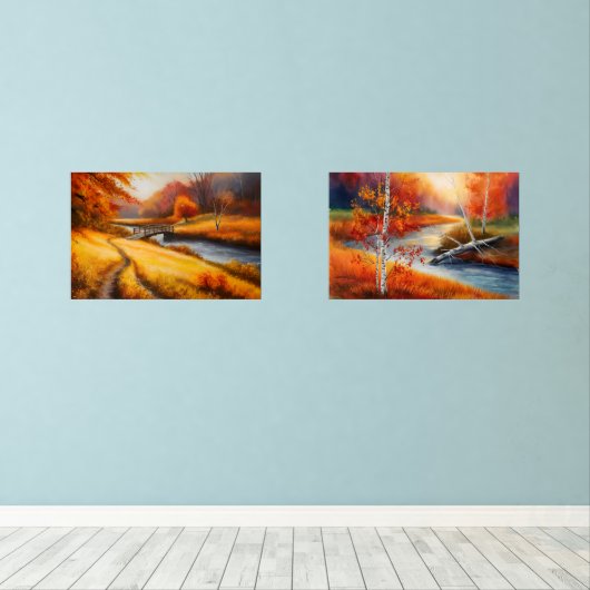 Lebhafte Herbstwaldmalerei - Herbstlandschaft Bilderwand Sets (Holzboden)