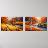 Lebhafte Herbstwaldmalerei - Herbstlandschaft Bilderwand Sets (Vorderseite)